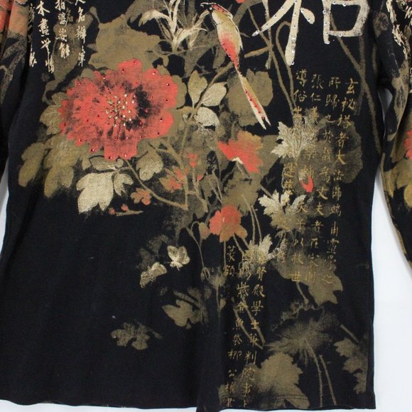 Jess & Jane Shirt Top Womens Black Long Sleeve Art All Over Print Medium M USA - Picture 4 of 8